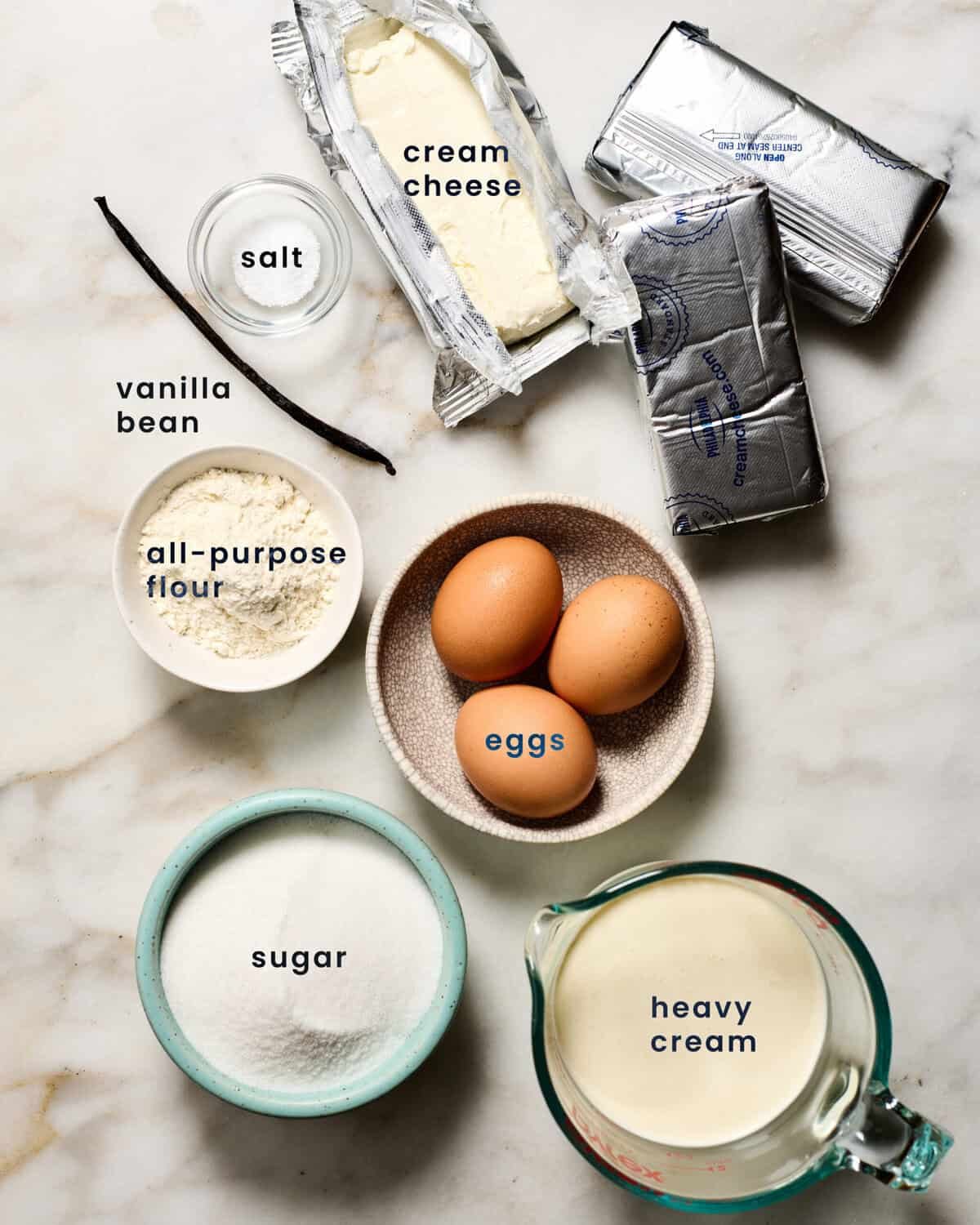 Ingredients for Basque cheesecake.