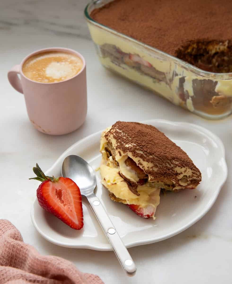 Dubai Chocolate Tiramisu on a plate.