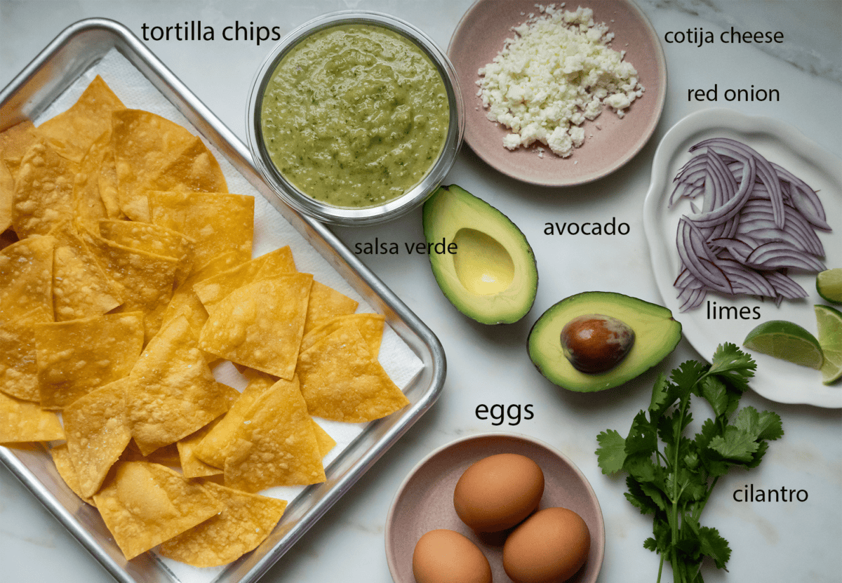 Ingredients for Chilaquiles Verdes.