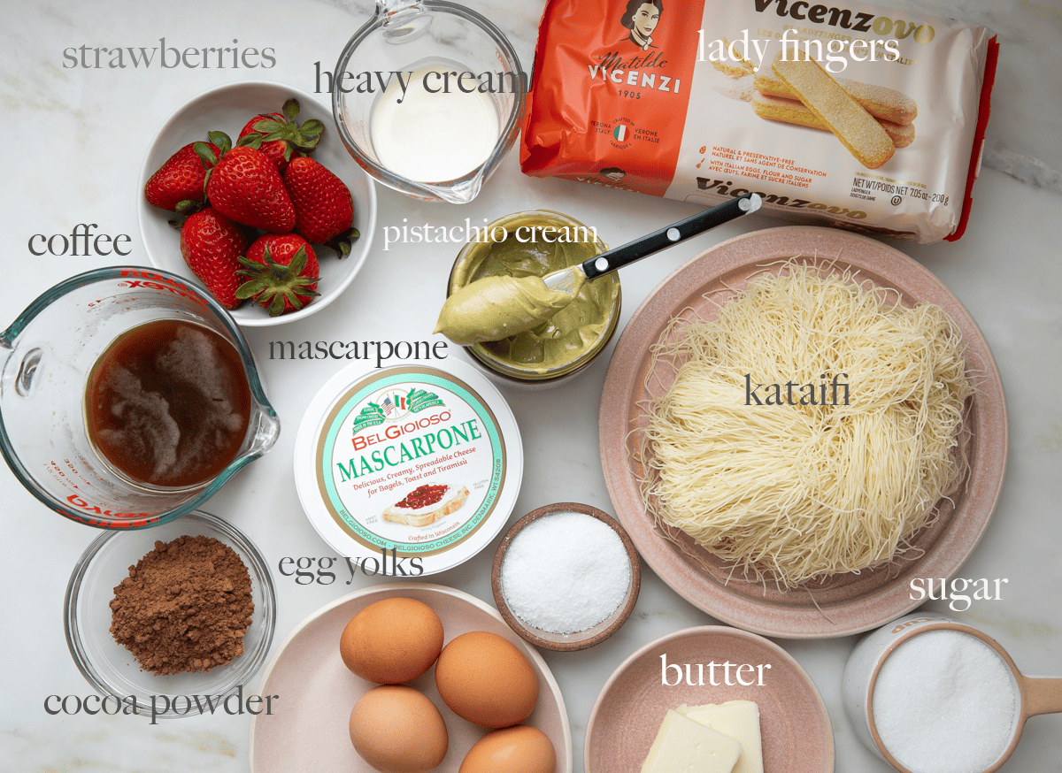 Ingredients for Dubai Chocolate Tiramisu.